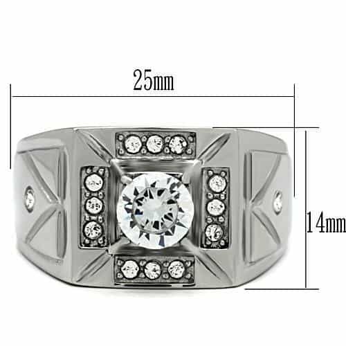 Stainless Steel CZ Round Square Halo Chevron Mens Signet Ring view 3