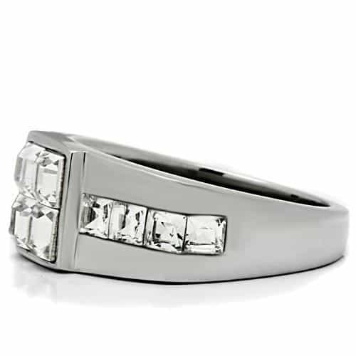 Stainless Steel CZ Princess Square Halo Mens Signet Ring view 7