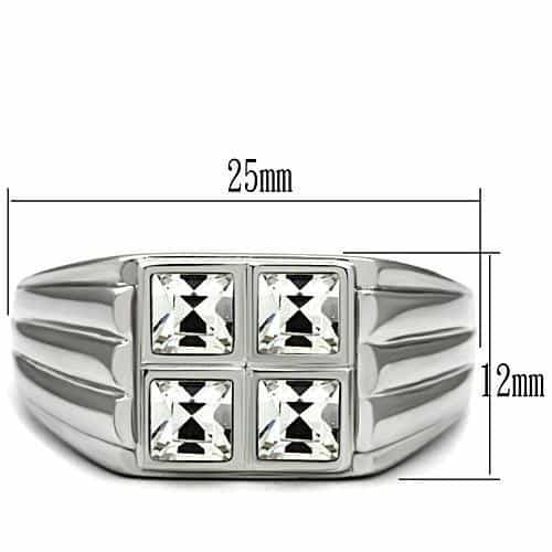 Stainless Steel Silver CZ Princess Four Stone Square Blue Ring view 3