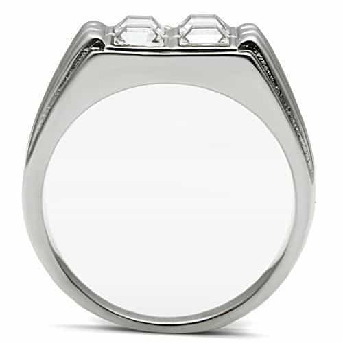 Stainless Steel Silver CZ Princess Four Stone Square Blue Ring view 5