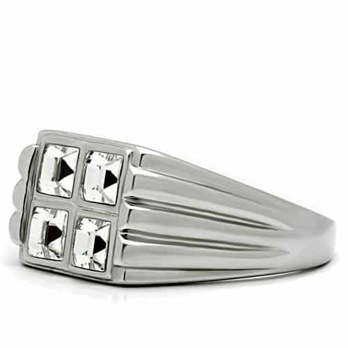 Stainless Steel Silver CZ Princess Four Stone Square Blue Ring view 7