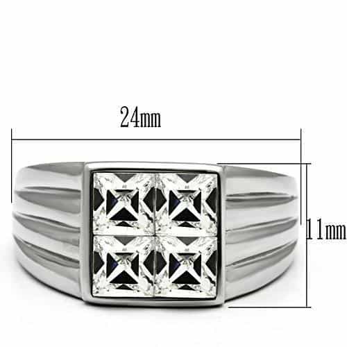 Stainless Steel CZ Princess Channel Graduated Wide Cocktail Ring view 3