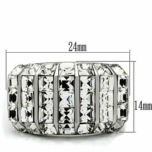 Stainless Steel Silver Crystal Princess Multi Row Dome Wide Ring view 3