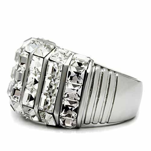 Stainless Steel Silver Crystal Princess Multi Row Dome Wide Ring view 7