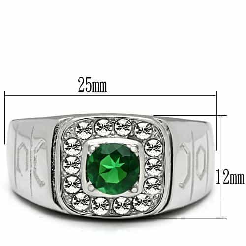 Stainless Steel Silver CZ Emerald Cut Green Halo Oval Mens Ring view 3