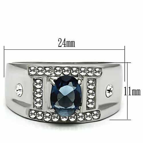 Stainless Steel Silver CZ Cushion Blue Cross Halo Square Ring view 3