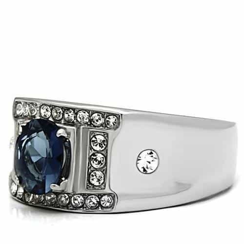 Stainless Steel Silver CZ Cushion Blue Cross Halo Square Ring view 7