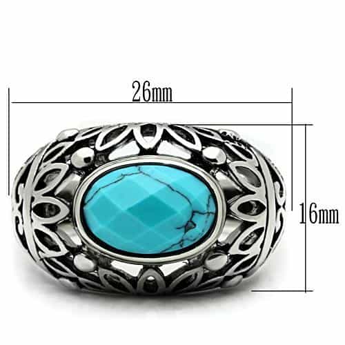 Stainless Steel Silver Turquoise Cabochon Filigree Ring view 3