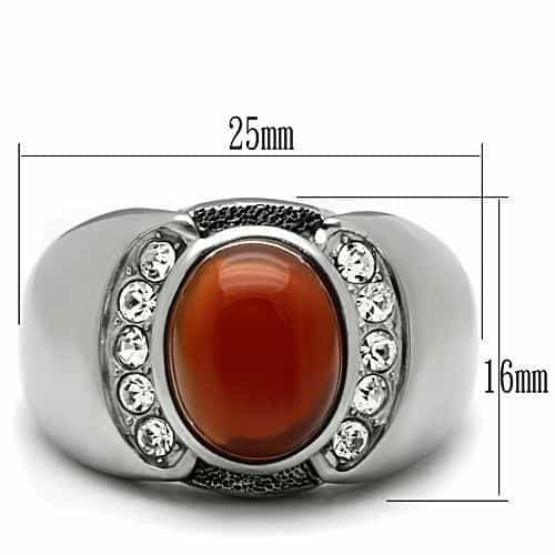 Stainless Steel Silver Carnelian Cabochon CZ Halo Oval Mens Ring view 3