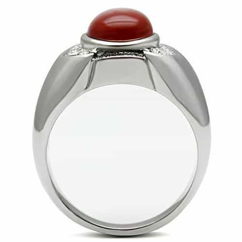 Stainless Steel Silver Carnelian Cabochon CZ Halo Oval Mens Ring view 5