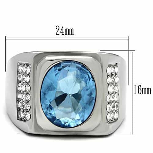Stainless Steel Silver CZ Cushion Light Blue V-Accent Square Ring view 3