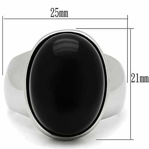 Stainless Steel Silver Black Onyx Cabochon Oval Mens Signet Ring view 3