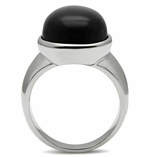 Stainless Steel Silver Black Onyx Cabochon Oval Mens Signet Ring view 5