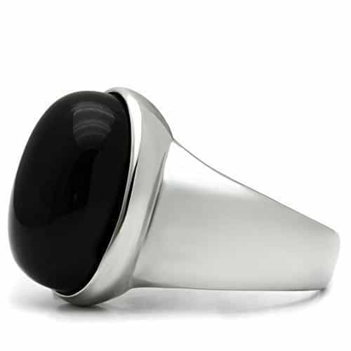 Stainless Steel Silver Black Onyx Cabochon Oval Mens Signet Ring view 7