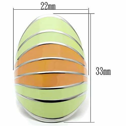 Stainless Steel Silver Green Orange Enamel Stripe Dome Ring view 3