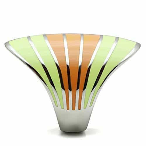 Stainless Steel Silver Green Orange Enamel Stripe Dome Ring view 7