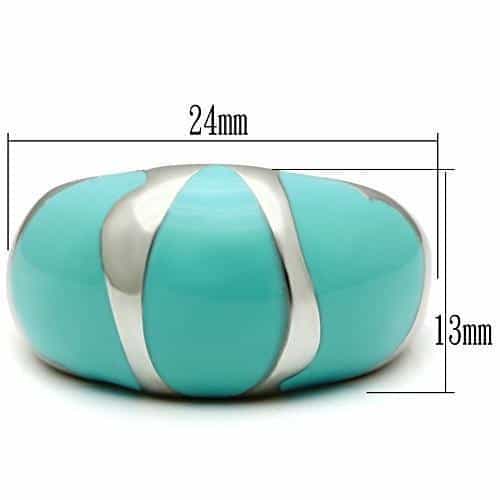 Stainless Steel Silver Teal Enamel Panel Dome Ring view 3
