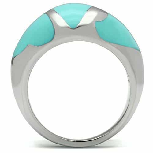 Stainless Steel Silver Teal Enamel Panel Dome Ring view 5