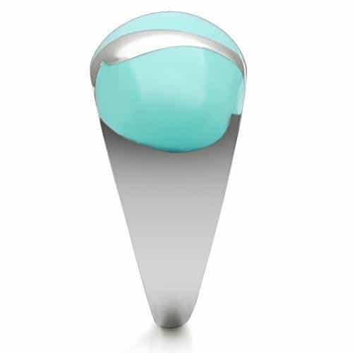 Stainless Steel Silver Teal Enamel Panel Dome Ring view 7