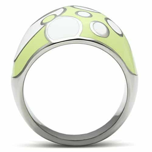 Stainless Steel Silver Green Polka Dot Enamel Dome Ring view 5