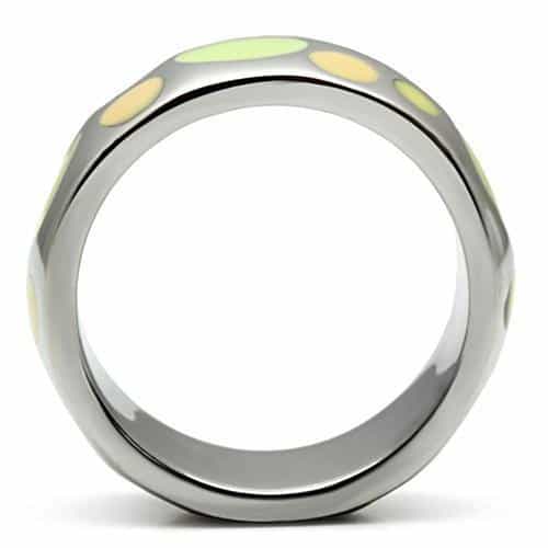 Stainless Steel Silver Yellow Green Enamel Polka Dot Dome Ring view 5