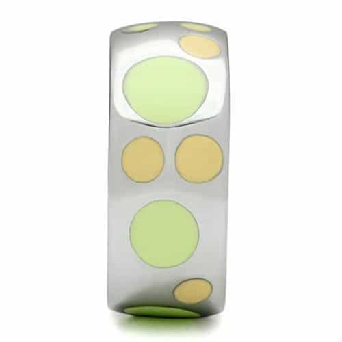 Stainless Steel Silver Yellow Green Enamel Polka Dot Dome Ring view 7