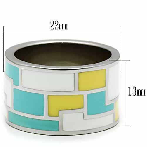 Stainless Steel Silver Teal Yellow Enamel Geometric Block Ring view 3