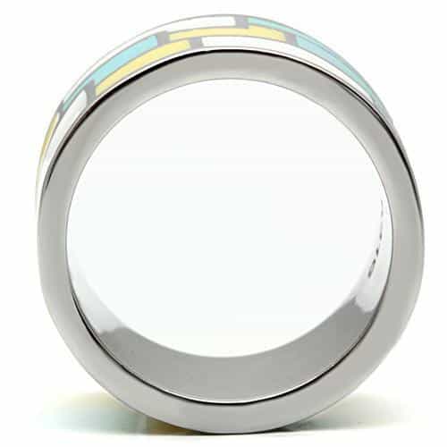 Stainless Steel Silver Teal Yellow Enamel Geometric Block Ring view 5