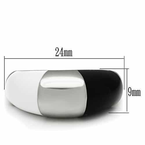 Stainless Steel Silver Black Enamel Accent Polished Dome Ring view 3