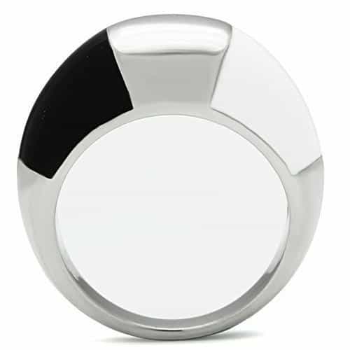 Stainless Steel Silver Black Enamel Accent Polished Dome Ring view 5