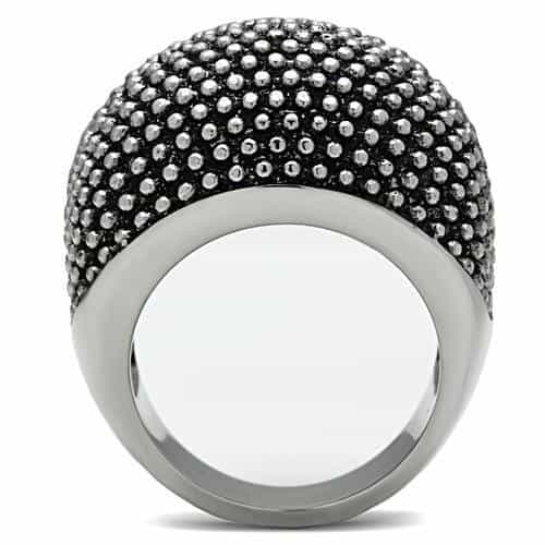 Stainless Steel Silver Oxidized Beaded Texture Dome Ring view 5