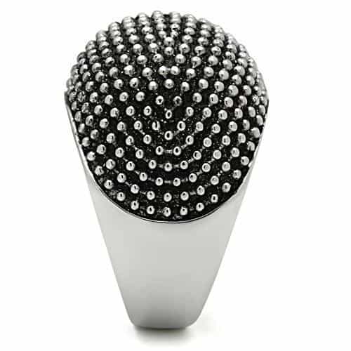 Stainless Steel Silver Oxidized Beaded Texture Dome Ring view 7