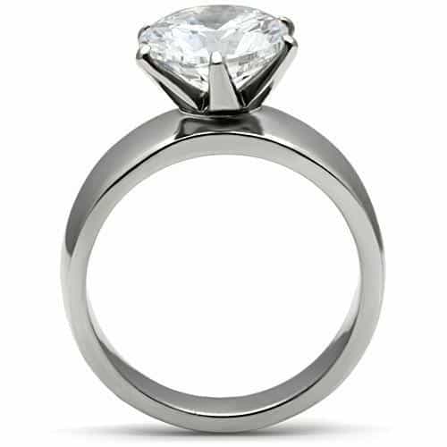 Stainless Steel Silver CZ Round Tall Prong Solitaire Wide Ring view 5