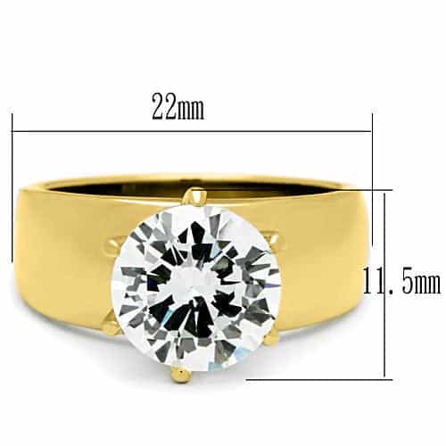 Stainless Steel Gold IP CZ Round Clear Solitaire Wide Band Ring view 2