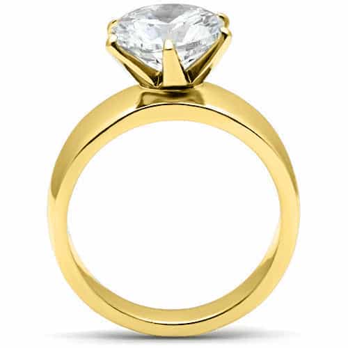 Stainless Steel Gold IP CZ Round Clear Solitaire Wide Band Ring view 3