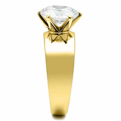 Stainless Steel Gold IP CZ Round Clear Solitaire Wide Band Ring view 4