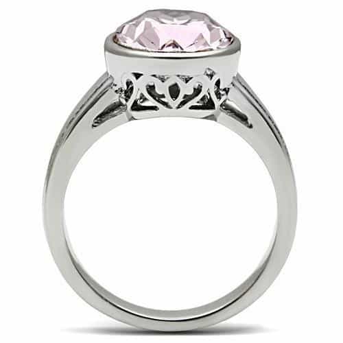 Stainless Steel Silver CZ Round Pink Bezel Scroll Ring view 5