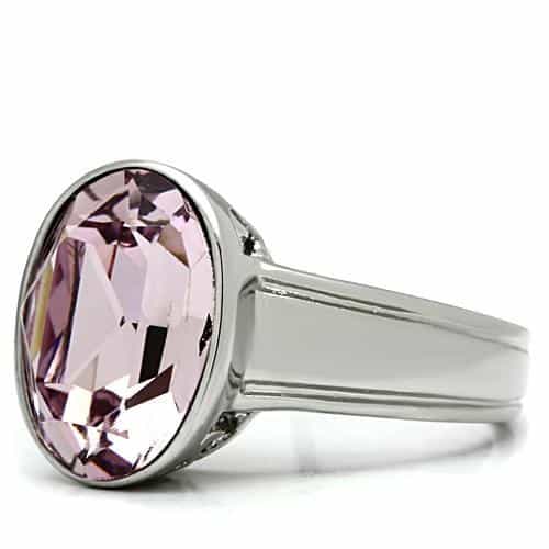 Stainless Steel Silver CZ Round Pink Bezel Scroll Ring view 7