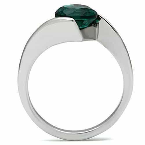 Stainless Steel Silver CZ Round Teal Tension Bypass Ring view 5