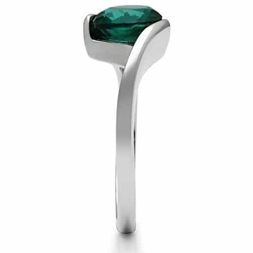 Stainless Steel Silver CZ Round Teal Tension Bypass Ring view 7