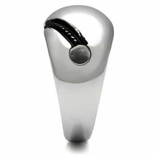 Stainless Steel Silver Polished Dome Dark Accent Stripe Ring view 7