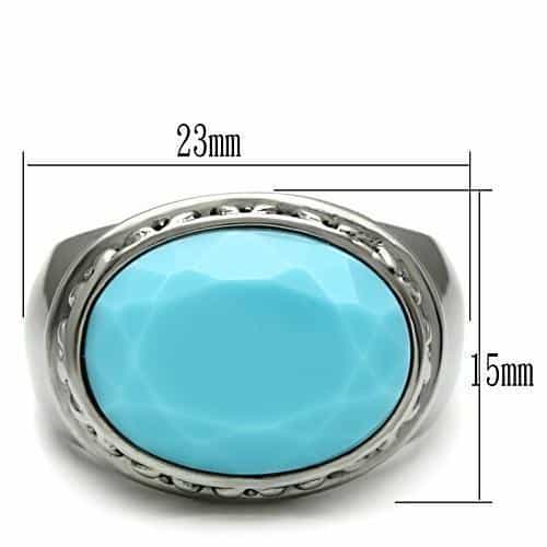Stainless Steel Silver Turquoise Cabochon Oval Beaded Bezel Ring view 3
