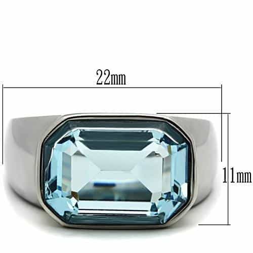 Stainless Steel Silver CZ Emerald Cut Light Blue Flat Mens Ring view 3