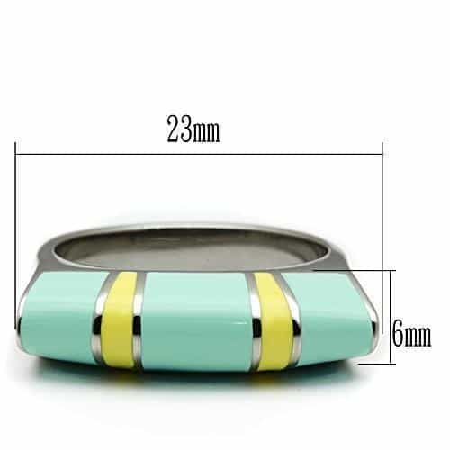 Stainless Steel Silver Teal Yellow Enamel Color Block Modern Ring view 3