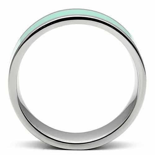 Stainless Steel Silver Mint Enamel Center Band Ring view 5