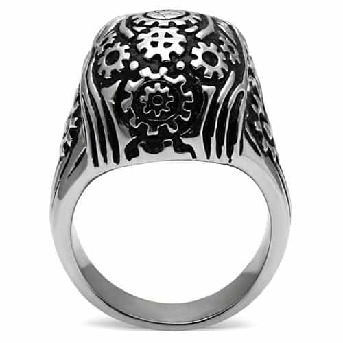 Stainless Steel Silver Tribal Carved Skull Biker Ring view 7