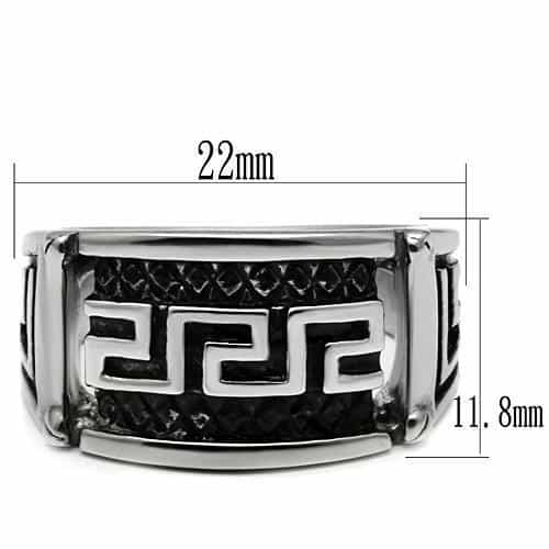 Stainless Steel Silver Greek Key Pattern Square Mens Signet Ring view 3