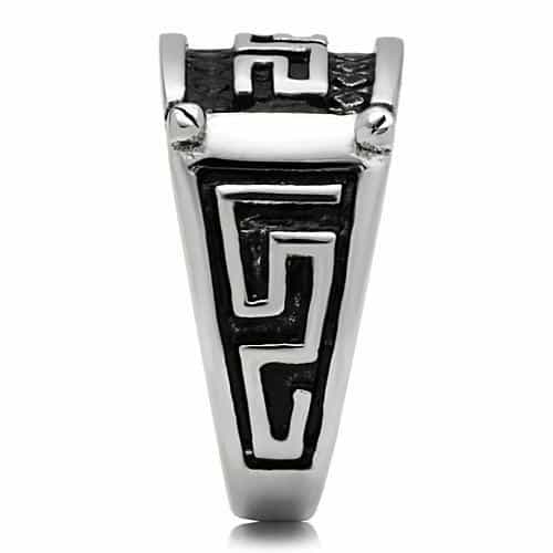 Stainless Steel Silver Greek Key Pattern Square Mens Signet Ring view 7
