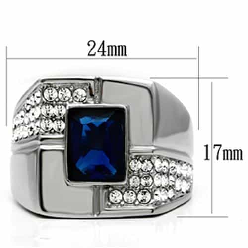 Stainless Steel Silver CZ Sapphire Emerald Cut Pave Square Ring view 3