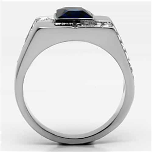 Stainless Steel Silver CZ Sapphire Emerald Cut Pave Square Ring view 5